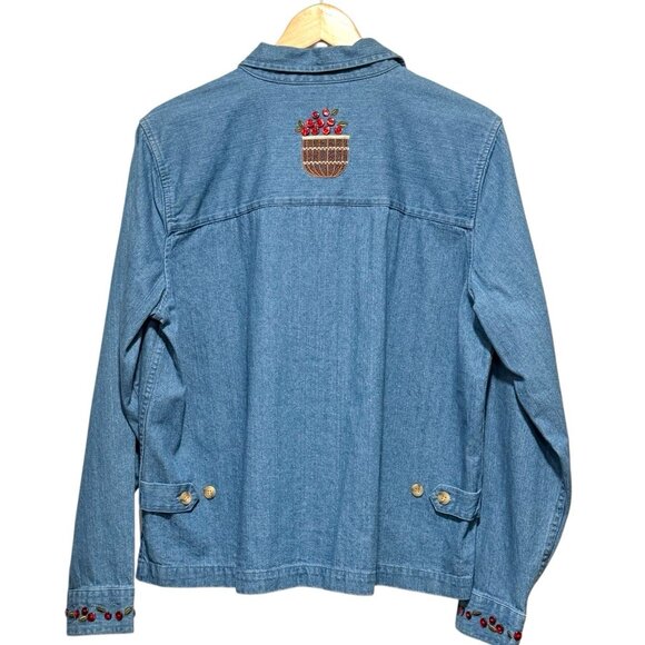 NWT CJ Banks Y2K Embroidered Denim Shirt Apples Basket Autumn Fall Womens Large - Picture 4 of 10